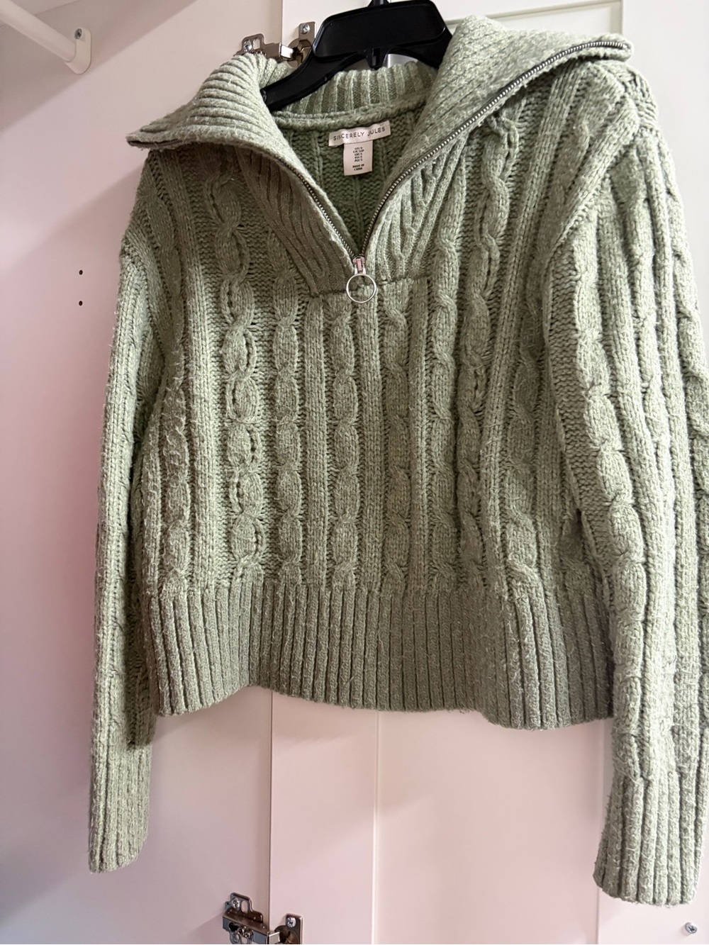 Cable-Knit Half-Zip Sweater - Sage Green